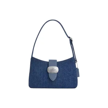 COACH ElizaSignature Denim With Smooth Leather Handbag Shoulder Bag Regular Women's Denim & Silver & Indigo