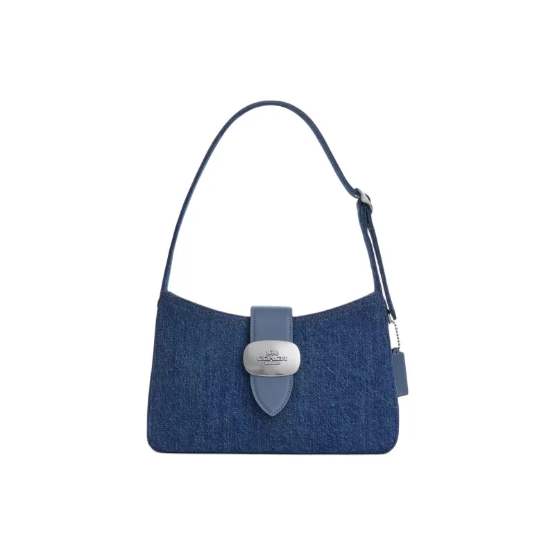 COACH ElizaSignature Denim With Smooth Leather Handbag Shoulder Bag Regular Women's Denim & Silver & Indigo-0