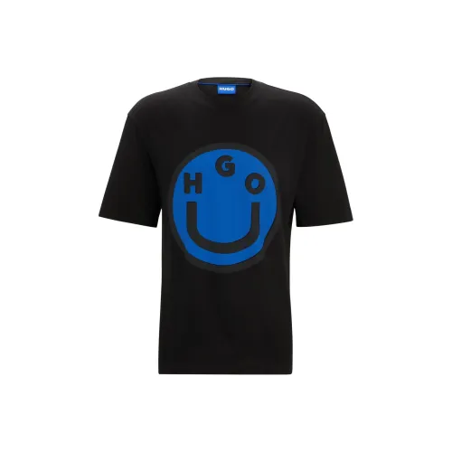 HUGO BOSS Cotton-Jersey T-Shirt With Happy Logo Artwork T-Shirt Men's Black