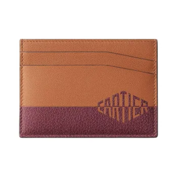 CARTIER Calfskin Card Holder Unisex Caramel & Burgundy
