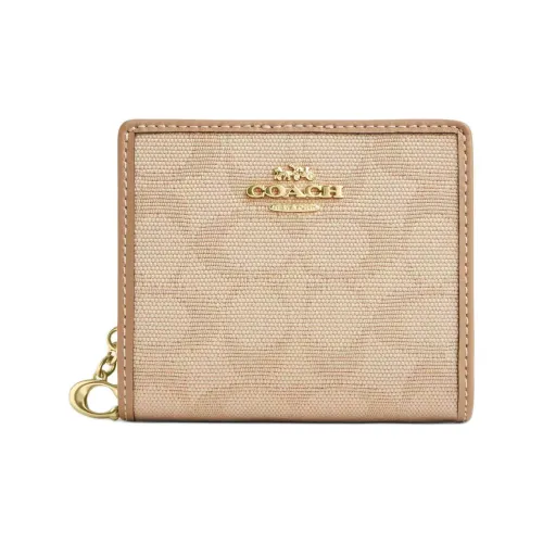 COACH Snap Wallet Iconic Canvas Wallet Mini Women's Natural