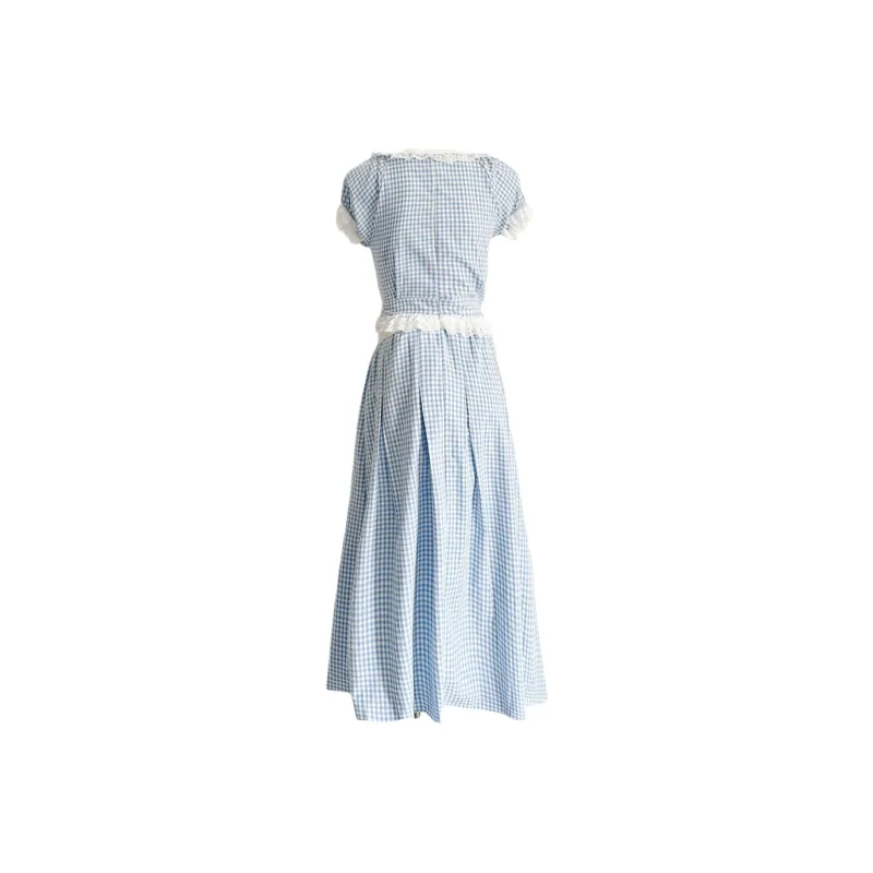 Udon House Skirt Set Women's Blue Plaid-1