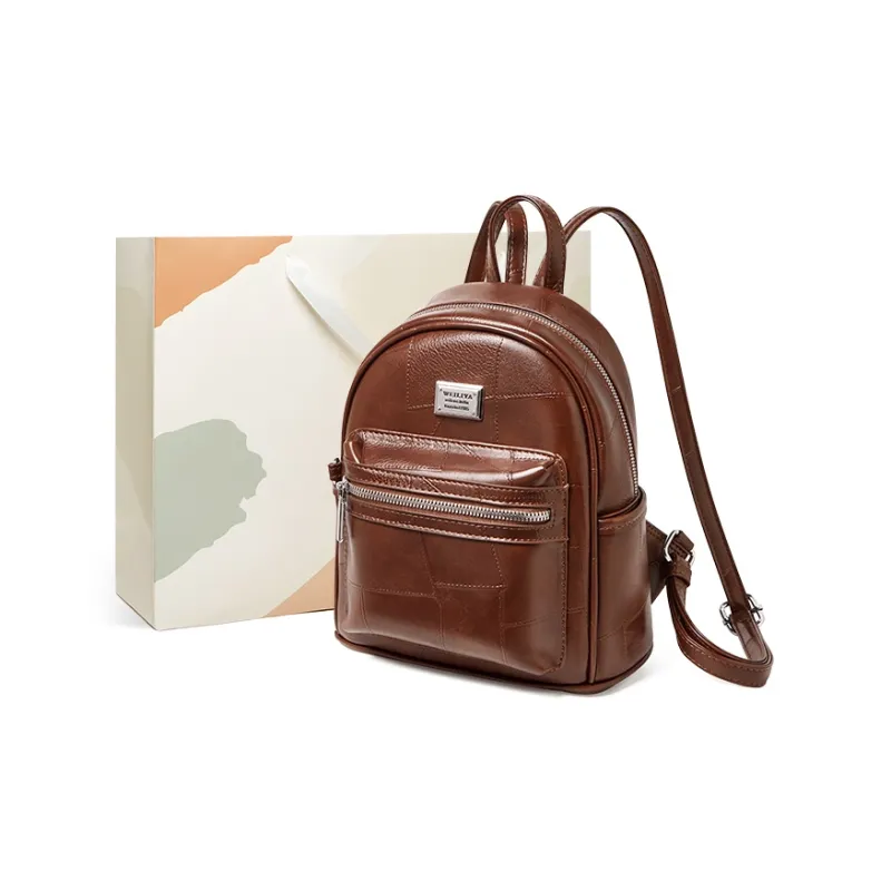 15 MINS Synthetic Leather Laptop Bag Backpack Medium Size Women's Silver/Brown/Black-4