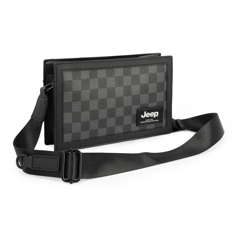 Jeep PU Casual Versatile Camera Bag, Small Square Bag, Crossbody Shoulder Bag Regular Unisex Black Plaid-2