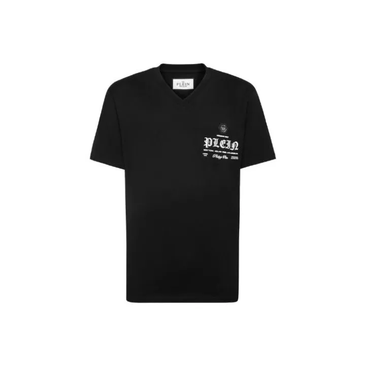 PHILIPP PLEIN Logo print V neck T shirt-0