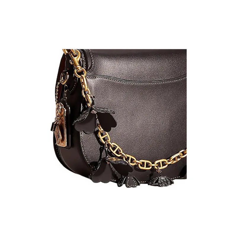 COACH Beat Leather Saddle Bag Shoulder Bag Crossbody Bag Medium Size Women's Black-3