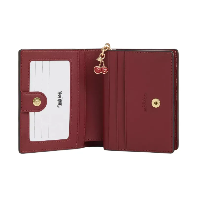 COACH Snap Wallet Signature Coated Canvas Wallet Mini Women's Tan & Multicolor-1