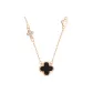 999 Fine Silver Agate Four-Leaf Clover Necklace, Rose Gold