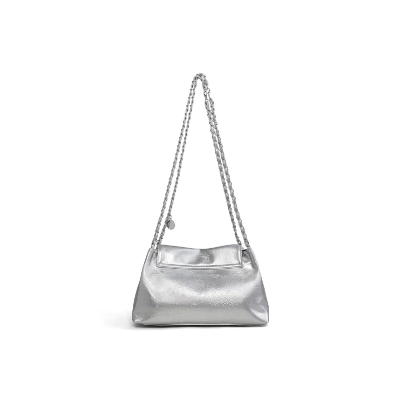 PT'SON Synthetic Leather Shoulder Bag Women's Silver/White-5