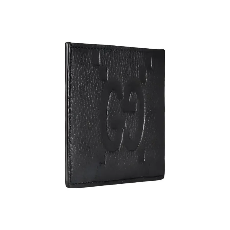 GUCCI Grained Leather Card Holder Large Size Men's Black-1