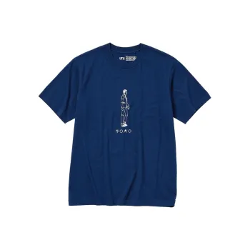 UNIQLO Cartoon Print Pullover Crew Neck Short Sleeved Unisex Navy Blue