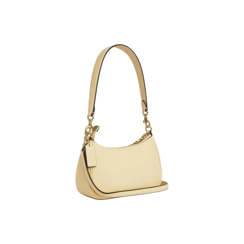 COACH Teri Leather Shoulder Bag, Crossbody Bag Mini Women's Beige Yellow-1