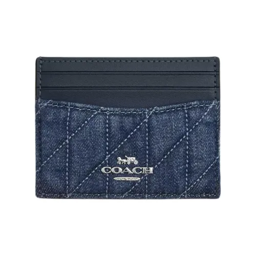COACH Denim With Smooth Leather Card Holder Mini Women's Denim Blue