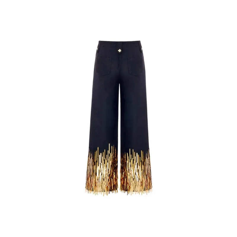 VALLEYOUTH Casual Pants Unisex Black Gold-1