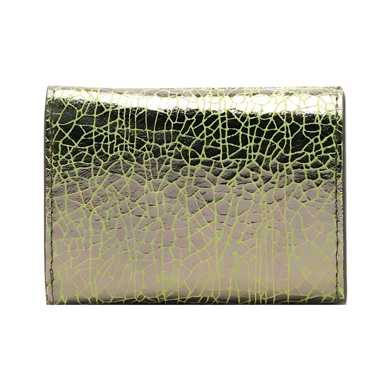 DIESEL Cow Leather Card Holder Wallet Extra Small Women's Gunmetal/Lime Green-1