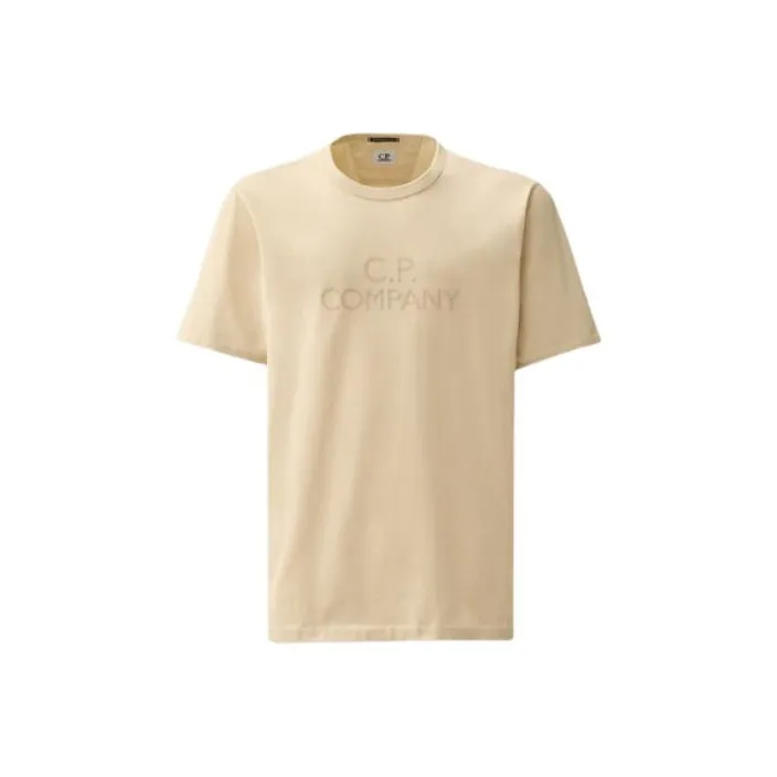 C.P.Company 30/2 Mercerized Jersey Twisted Logo T shirt T Shirt Men's Beige-0