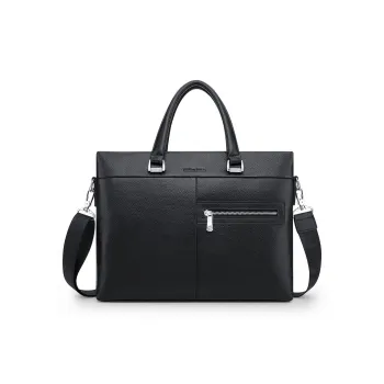 WilliamPOLO Cow Leather Portable Crossbody Briefcase Regular Men's Black