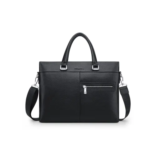 WilliamPOLO Cow Leather Portable Crossbody Briefcase Regular Men's Black