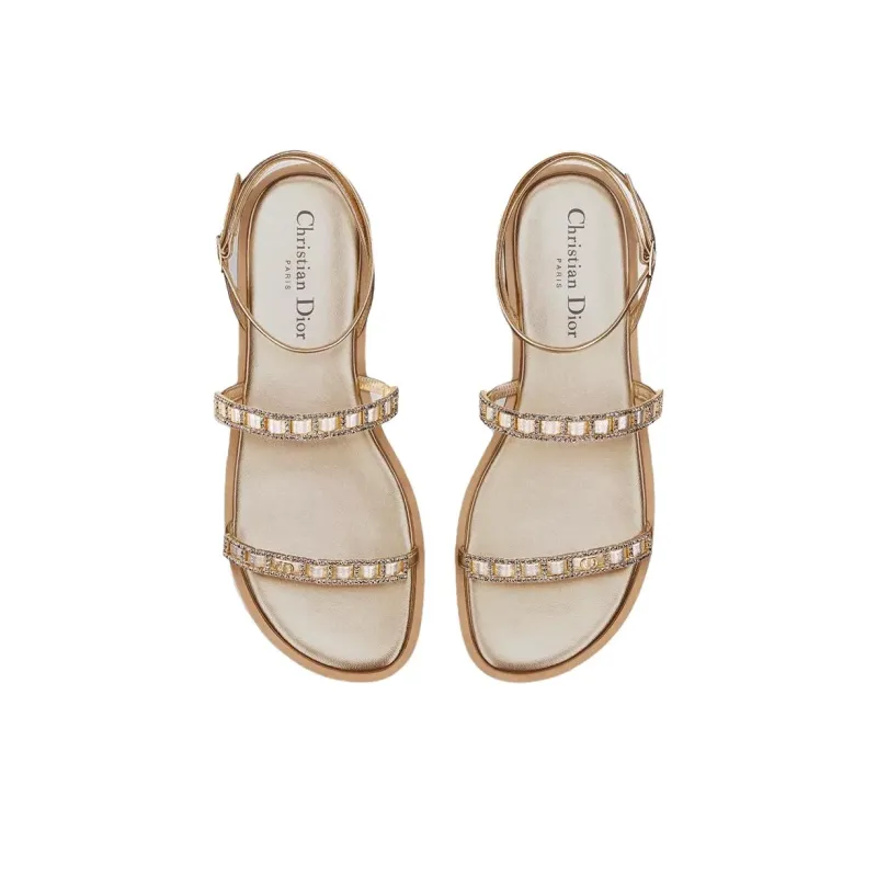 DIOR Diorissime One Strap Sandals Women's Gold-3