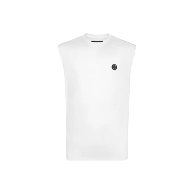 PHILIPP PLEIN Logo appliqué Cotton Tank Top-0