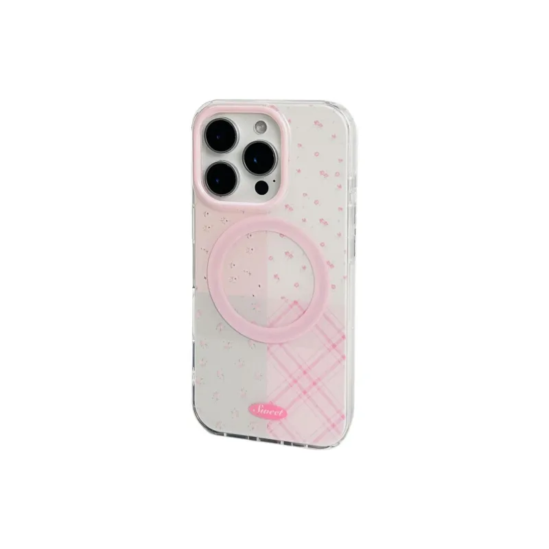 Sopi Acrylic Material Ins Patchwork Pink Floral Phone Cases Compatible With IPhone 16/15 Pro Max/Apple 13/14 Pro/Max-6