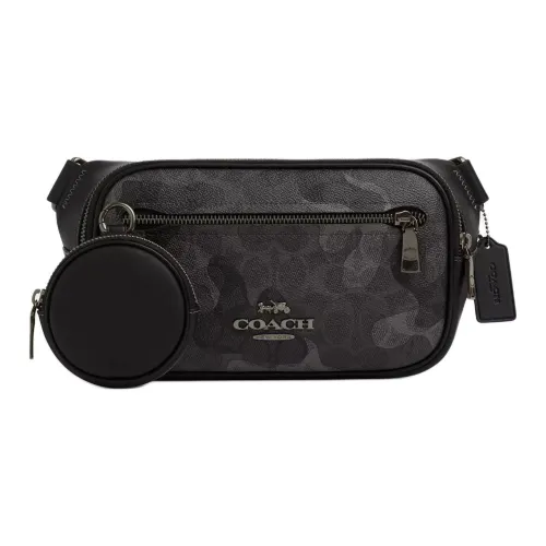 COACH Elias Signature Coated Canvas Crossbody Fanny Pack Large Size Unisex Black Gray Color