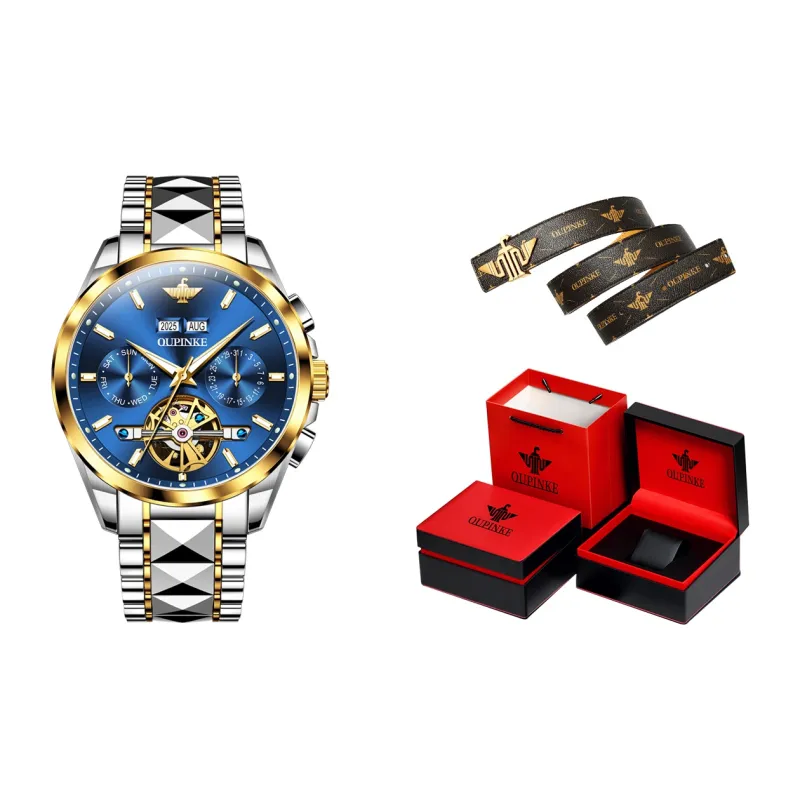 Oupinke Mechanical Movement Stainless Steel Watchband Watch Men's Watches White Dial-7