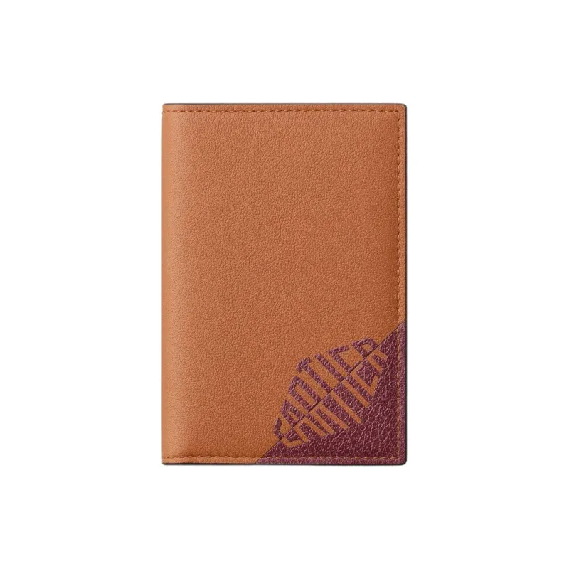 CARTIER Calfskin Card Holder Men's Caramel & Burgundy Red-0