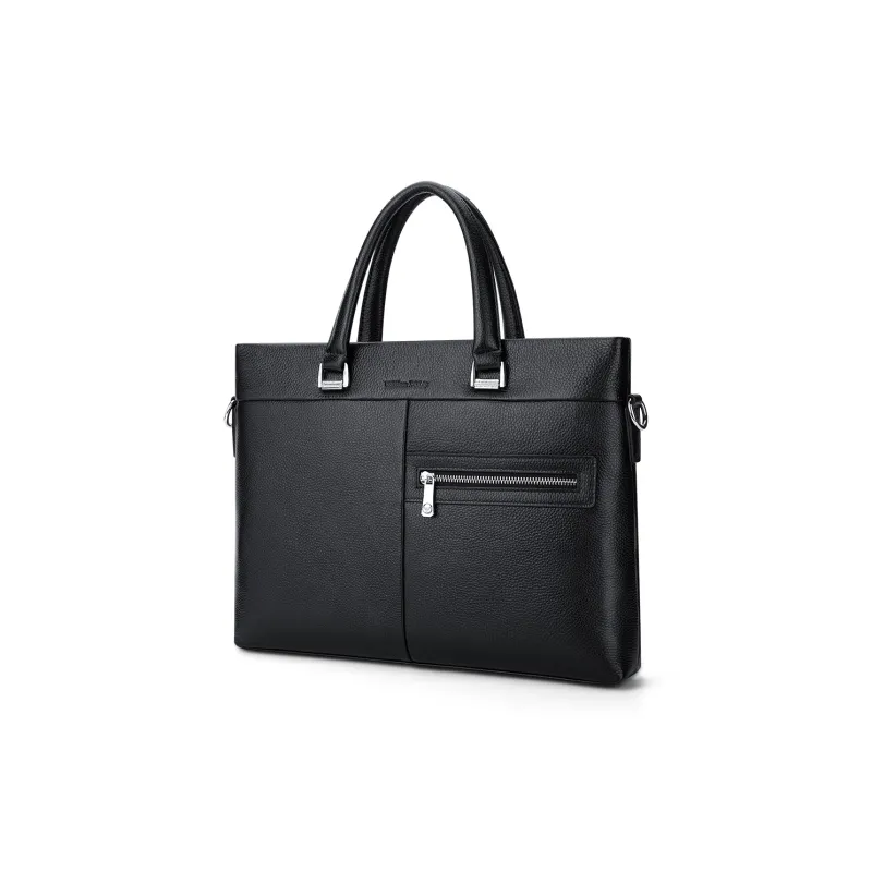 WilliamPOLO Cow Leather Portable Crossbody Briefcase Regular Men's Black-1