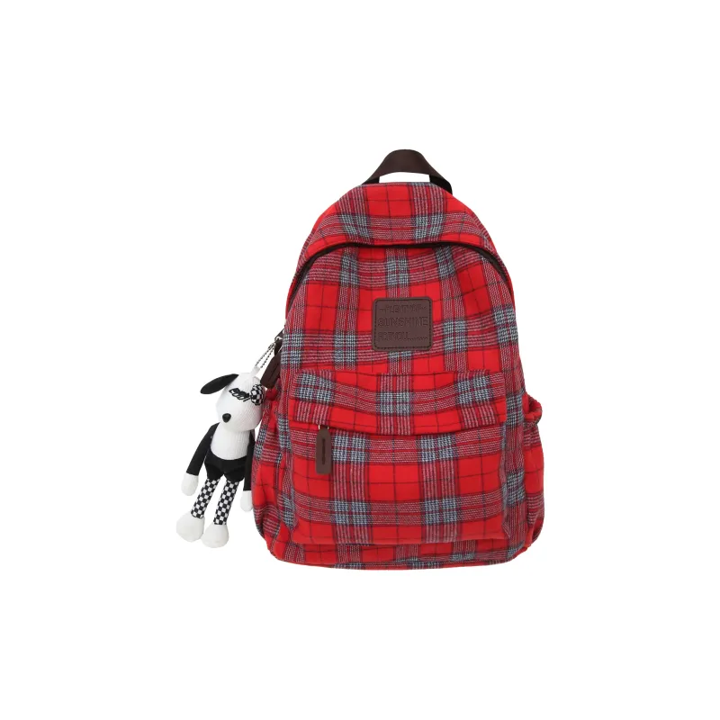 Yalu Woolen Backpack Unisex Black White Plaid/Brown Gray Plaid/Red Plaid/Brown Blue Plaid-9