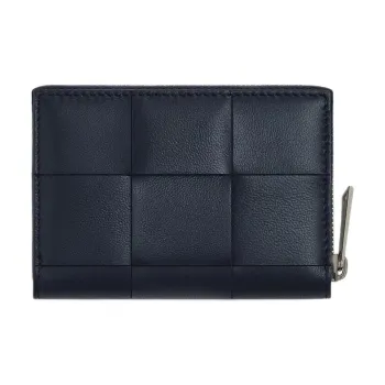 Bottega Veneta CASSETTE Calfskin Coin Purse Men's Space Blue & Russet