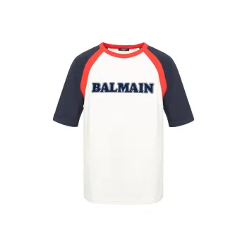BALMAIN Flocked Logo Crewneck T Shirt