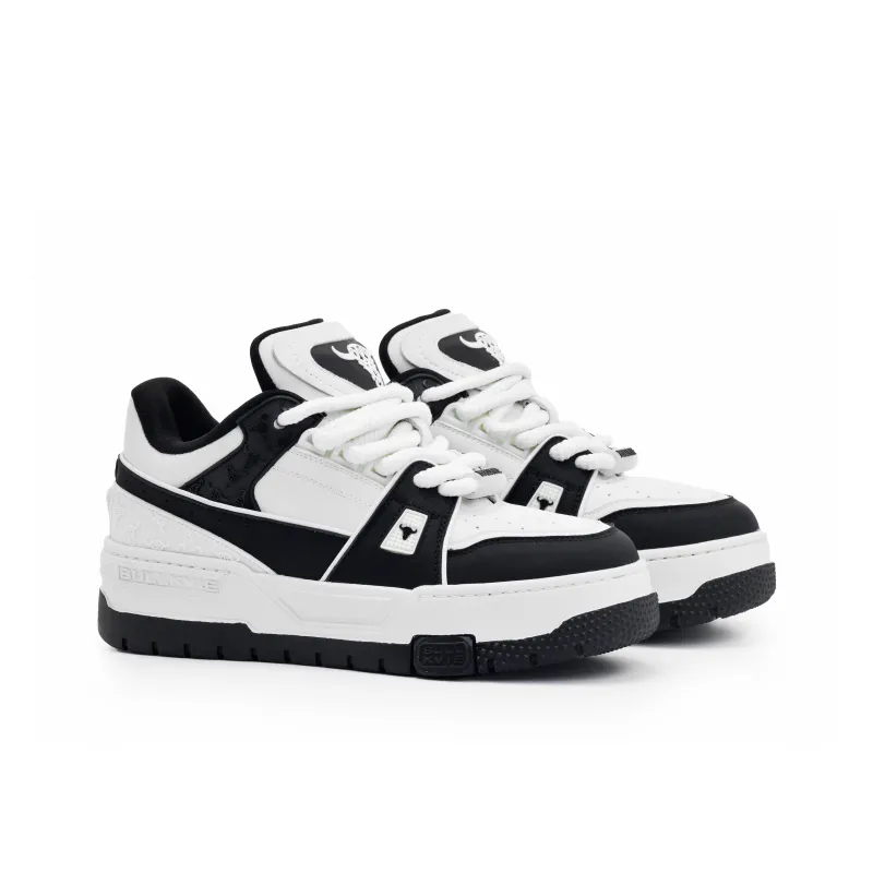 BULLKVIE Anti Slip Wear Resistant Lightweight Breathable Height Increasing Low Top Skateboard Shoes Unisex White Black-6