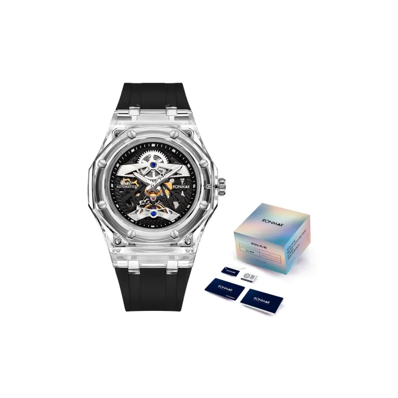 RONMAR Glacier Collection Automatic Mechanical Movement Rubber Strap Watch Unisex White Dial-23