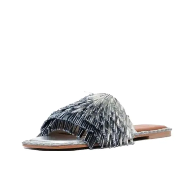 De Siena SHOES 15mm Beaded Slip-on Sandals-2