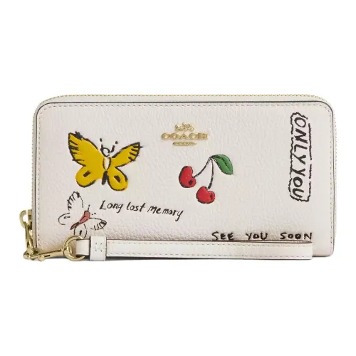 COACH Zip Around Leather Wallet Trumpets Women's White