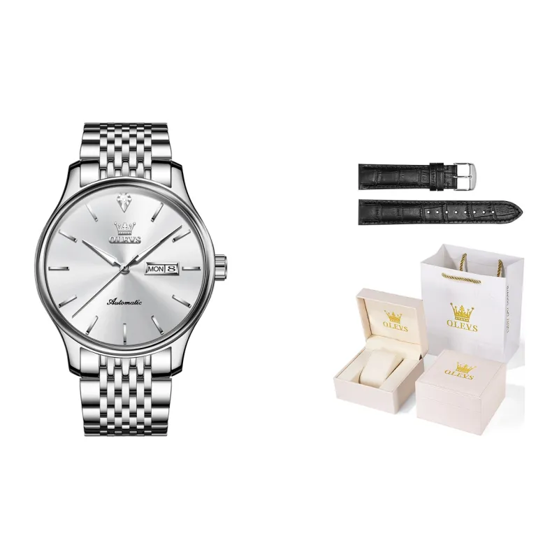 OLEVS Play The Cool Series Mechanical Movement Stainless Steel Watchband Watch Men's Watches White Dial-0