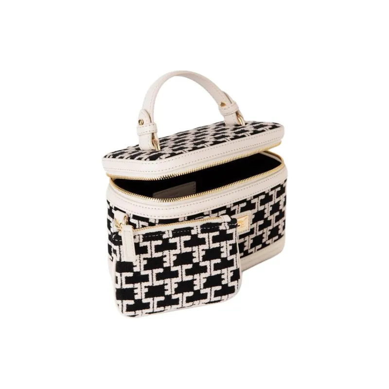 Elisabetta Franchi Viscose Portable Crossbody One Shoulder Makeup Bag Women's Butter/Black-3
