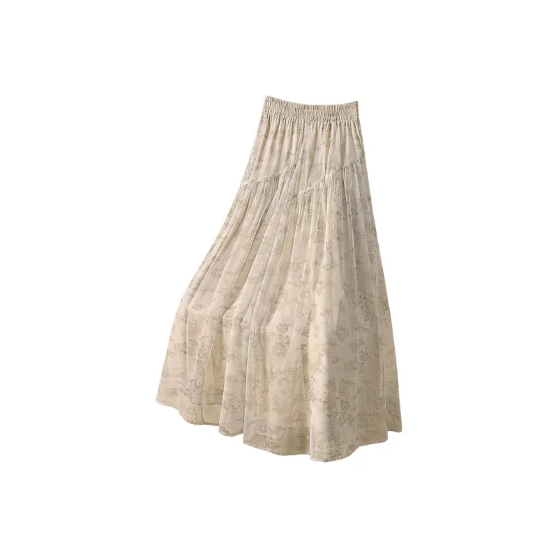 Cypress House Casual Long Skirt Women's Light Gray Coffee-1
