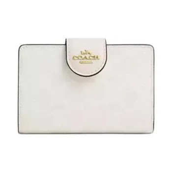 COACH Corner ZipSignature Coated Canvas Wallet Medium Size Women's White