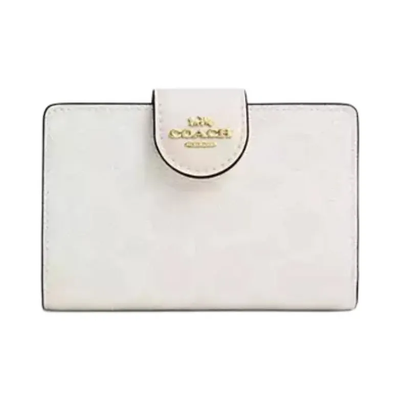COACH Corner ZipSignature Coated Canvas Wallet Medium Size Women's White-0