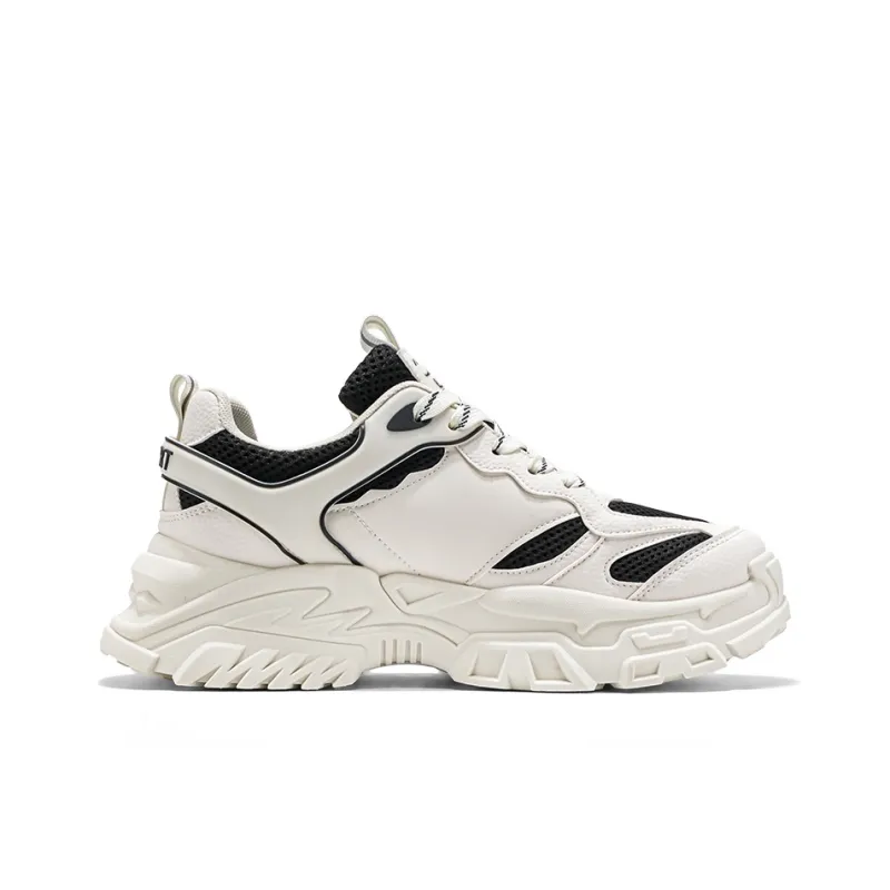 JEANSWEST Trendy Black White Trendy Patchwork Design Style Low Top Chunky Sneakers Men's-3