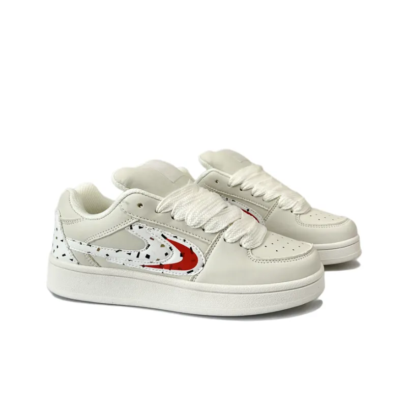 JIANGSHOU Wear Resistant Height Increasing Slip Resistant Low Top Skateboard Shoes Women's Ecru-4