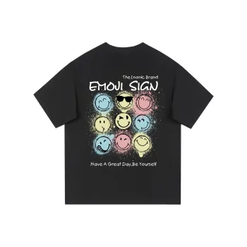 Emoji Casual Loose Fit Drop Shoulder Crew Neck Short Sleeved T Shirts Unisex