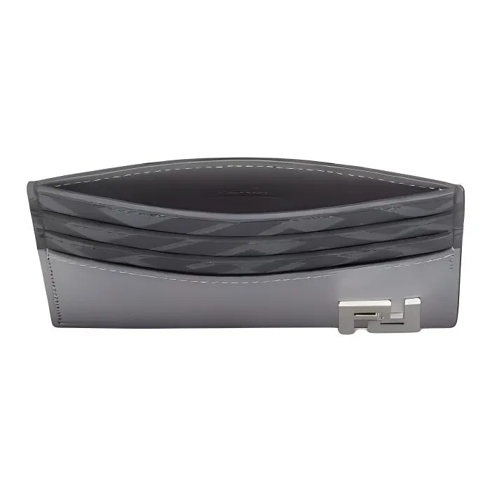 FENDI FF Calfskin With Canvas Card Holder Men's Gray & Black-2