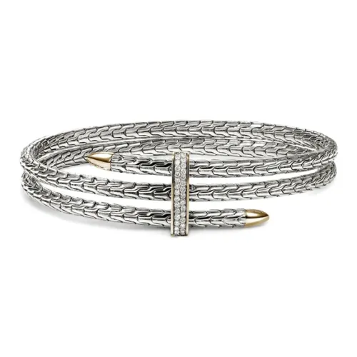 John Hardy 14K Yellow Gold And Sterling Silver Spear Double Flex Diamond Cuff