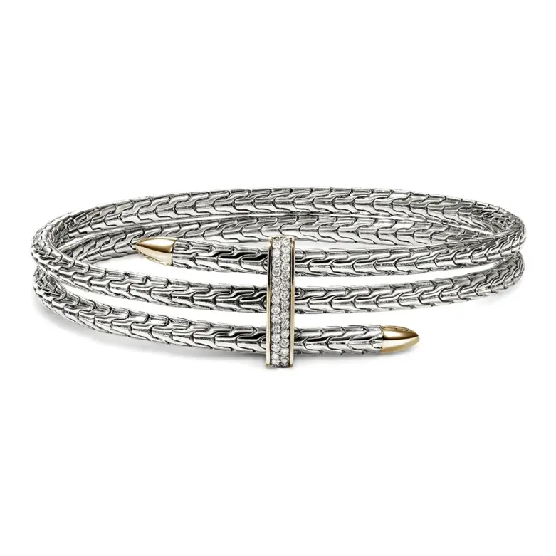 John Hardy 14K Yellow Gold And Sterling Silver Spear Double Flex Diamond Cuff-0