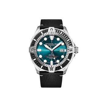 STUHRLING Diver Collection Wrist Watch Automatic Mechanical Movement Leather Watch Bands 45mm Blue Dial Men's Watches