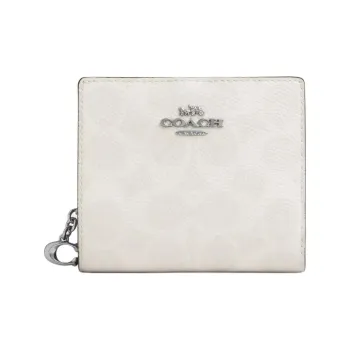 COACH Snap Wallet Leather Wallet Mini Women's Silver & Fabric White & Chalk