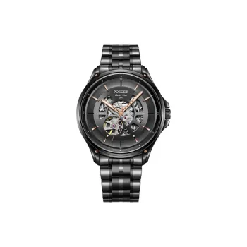POSCER Mechanical Movement Steel Strap Watch Men's Watches Black Dial